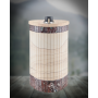 Дровяная банная печь «Ферингер» - «Макси» в облицовке из натурального камня «Окаменевшее дерево» (перенесённый рисунок) + «Россо Леванте»