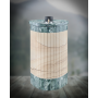 Дровяная банная печь «Ферингер» - «Оптима» в облицовке из натурального камня «Окаменевшее дерево» (перенесённый рисунок) + «Змеевик»