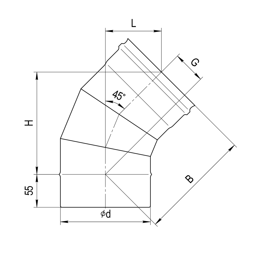 Колено угол 135° (3 секции) (GS/430/0,5 мм) Ø140